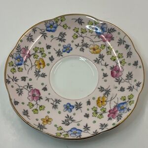 Foley China Pink Floral Bone China Saucer Gold Trim Scalloped Edge England Vinta